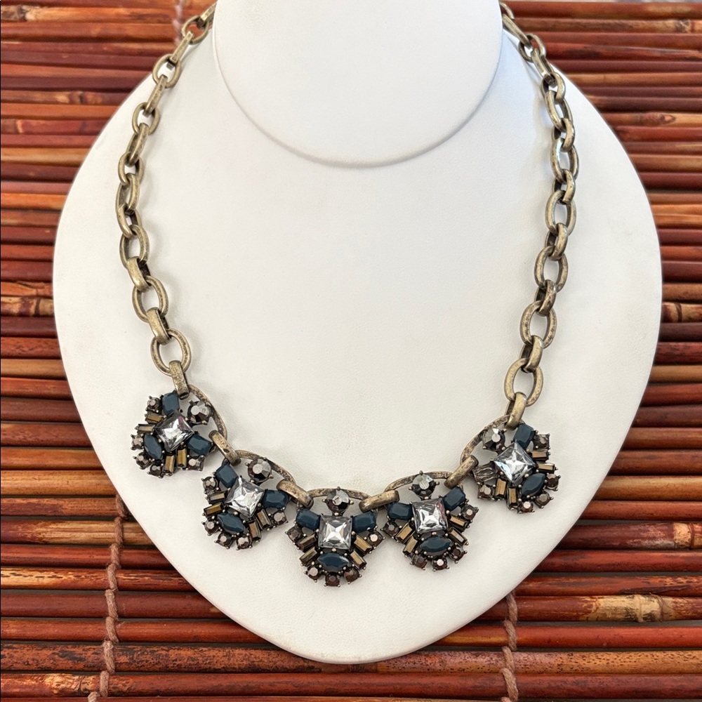 LOFT Silver and Blue Statement Necklace 18”-20.5”